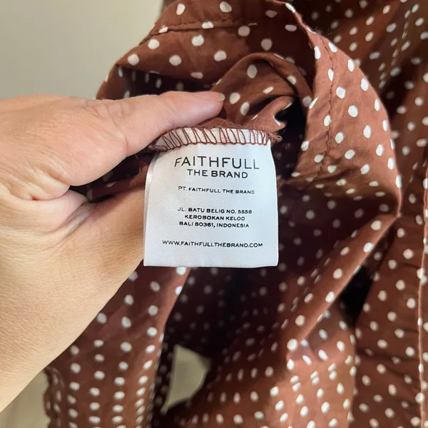 Faithfull the Brand Eryn‎ Mini Dress Brown & White Polka Dot Puff Sleeve Sz 4 - Image 8