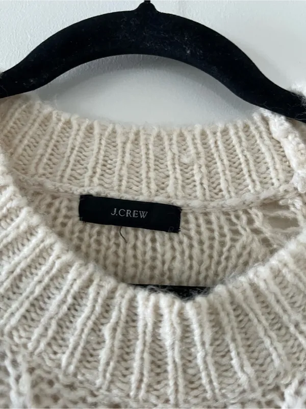 J Crew Cream Chunky Knit Alpaca Wool Blend Cable Knit Sweater Medium Oversized - Image 2
