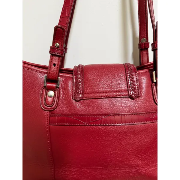 Coldwater Creek‎ Red Leather Shoulder Bag Heart Silver Tote Purse Multi Pocket - Image 10