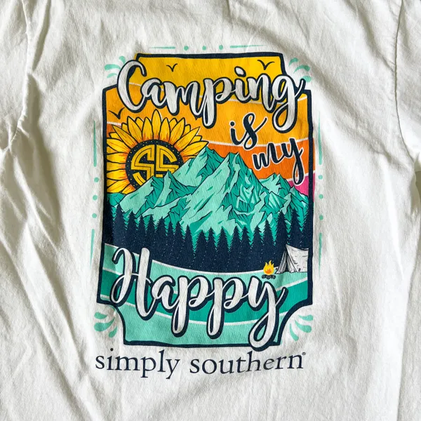 Simply Southern Camping Is My Happy White Tee Shirt Youth Large - Image 5