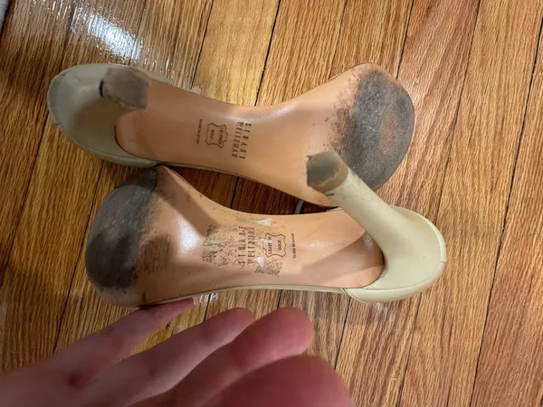 Stuart Weitzman Nude Leather T-Strap Stiletto Heels - Image 2