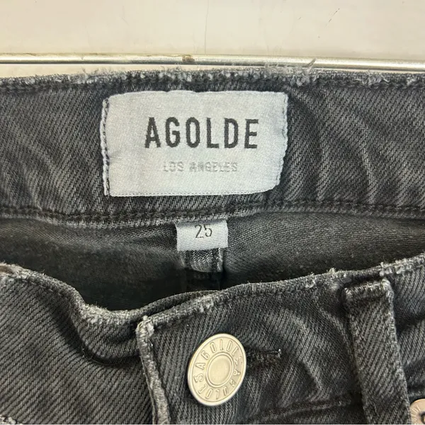 AGOLDE Toni Black Mid Rise Ankle Denim Jeans Raw Hems Size 25 - Image 5