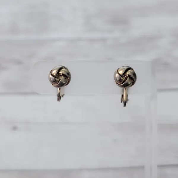 Vintage Clip On Earrings Twisted Design 3/8" - Heavy Tarnish/Discoloration - Image 2