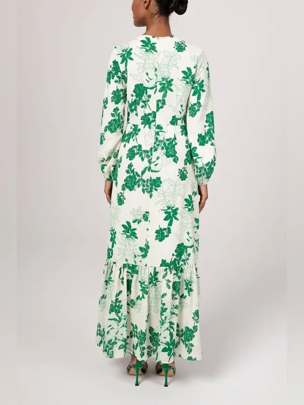 Veiled Collection Dalia Floral Tiered Maxi Dress Long Sleeve Green Large NEW NWT - Image 2