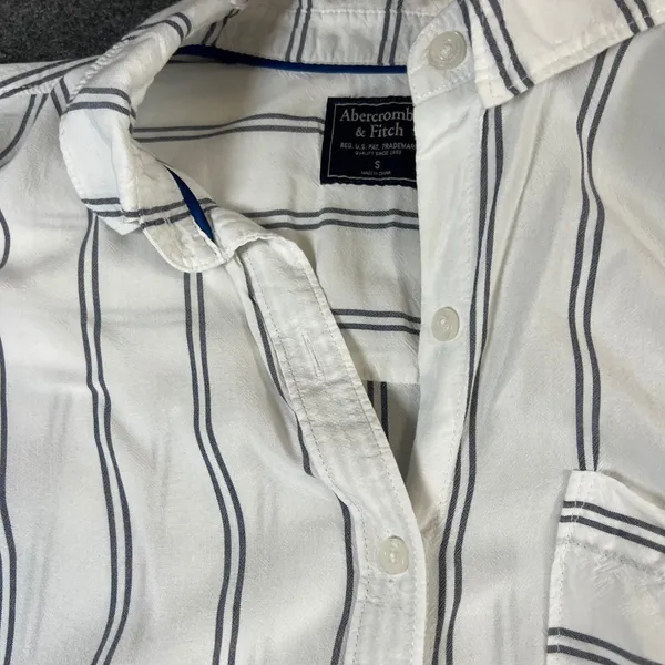 Abercrombie & Fitch Womens Small White Navy Blue Striped Button Down Viscose Top - Image 5