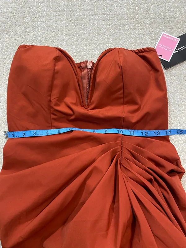 PrettyLittleThing Strapless Sweetheart Ruched Midi Dress in Rust Size 6 - Image 14