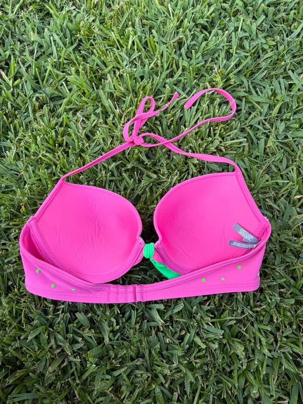 Aerie Watermelon Bikini Top Pink Green Halter Underwire Push Up 34C - Image 4