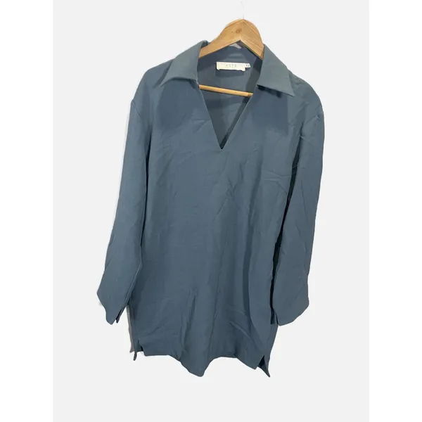 ASTR The Label Shift Dress Women Medium Blue V-Neck Long Sleeve Mini ADR102433 - Image 3