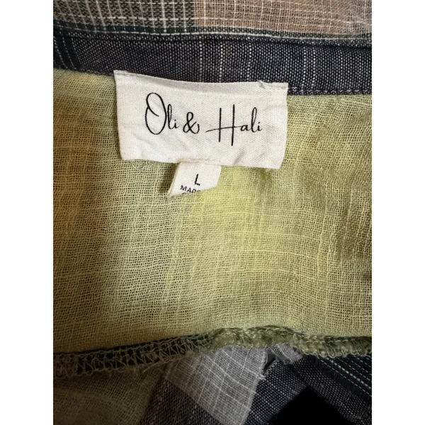 Oli & Hali Patchwork Mixed Media Jacket Shirt Green Plaid Boho Oversized Large - Image 4