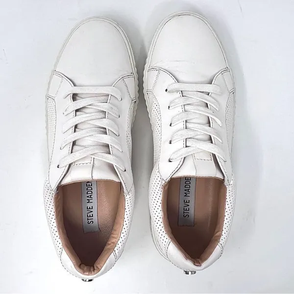Steve Madden Toliver White Perforated Lace Up Platform Sneaker Size 8 - Image 7