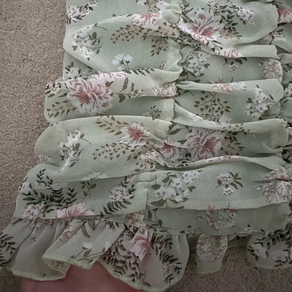 Hazel Boutique Green Floral Ruched Ruffled Mini Dress - Image 4
