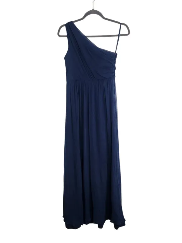 Amsale Navy 100% Silk One Shoulder Formal Maxi Dress Size 4 Wedding Guest Dress - Image 2
