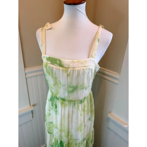 Line & Dot Green Tie Dye Tiered Maxi Dress Tie Strap Sz Small Cottagecore Summer - Image 9