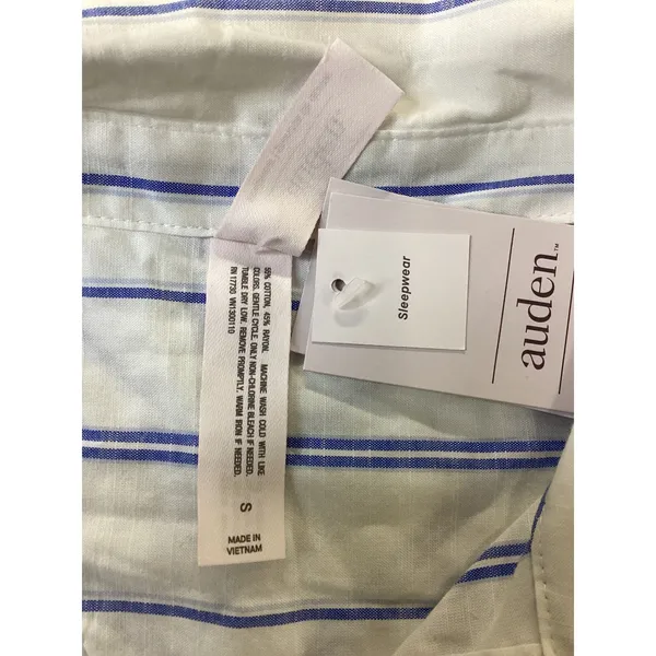 Auden Womens Blue White Striped Short Sleeve Button Down Sleep Shirt Small‎ NWT - Image 3