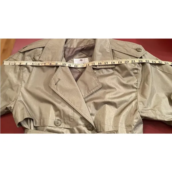Worthington Essentials Womens 10P Olive Trench Coat Vintage Petite Raincoat Belt - Image 6