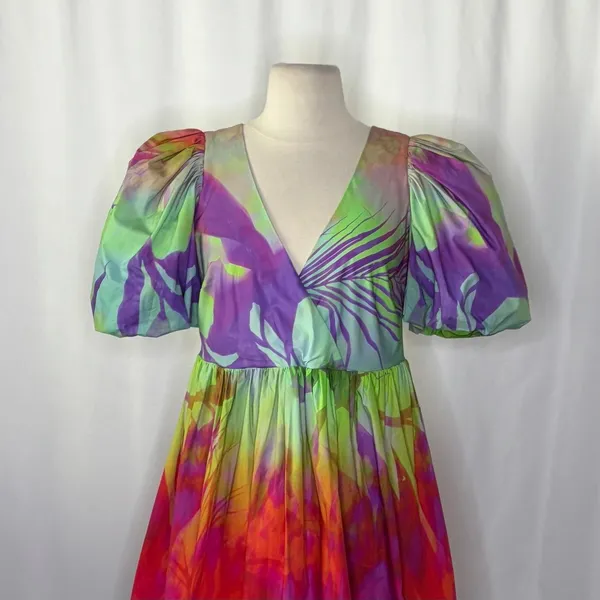 NWT!! Anthropologie Plenty by TRACY REESE Tie Dye Puff Sleeve Dress X-Small - Image 3