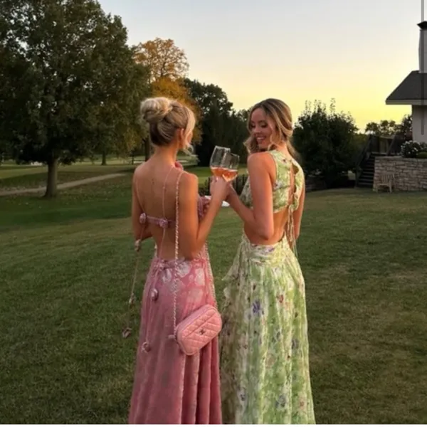 For Love & Lemons‎ Raya Pink Velvet Rosette Rose Floral Maxi Dress Size M - Image 4