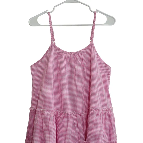 Maisie Pink Gingham‎ Tiered Mini Dress Cotton Babydoll Ruffle Trim NWT Size M - Image 2
