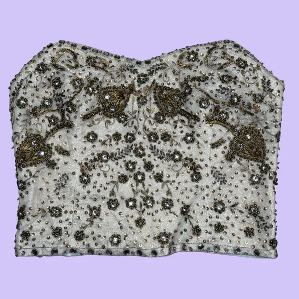 Kimchi Blue Beaded‎ Bustier Corset Top Strapless Cream Gold Floral Women's S - Image 2
