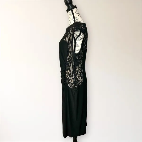 Ralph Lauren Black Lace‎ Sequin Illusion Sheath Dress 14 Ruched Cocktail Attire - Image 7