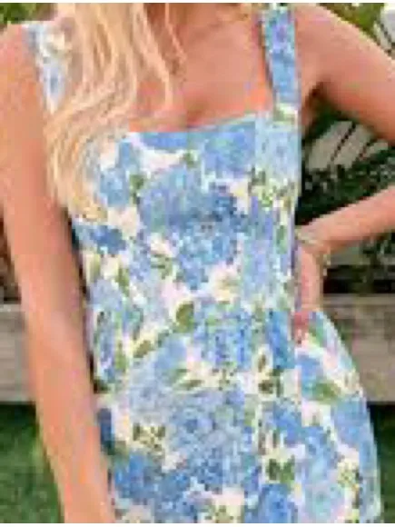 Show Me Your Mumu Mini Dress Womens XL Blue Floral Cottage Smocked - Image 8