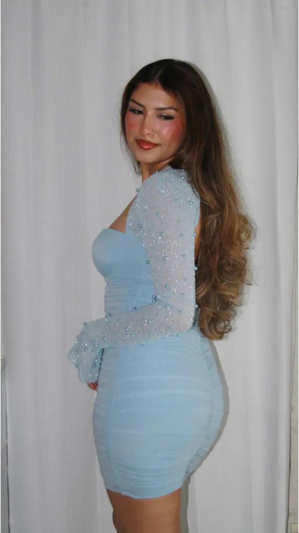 Oh Polly Blue Mini Dress Embellished Long Sleeve - Image 4