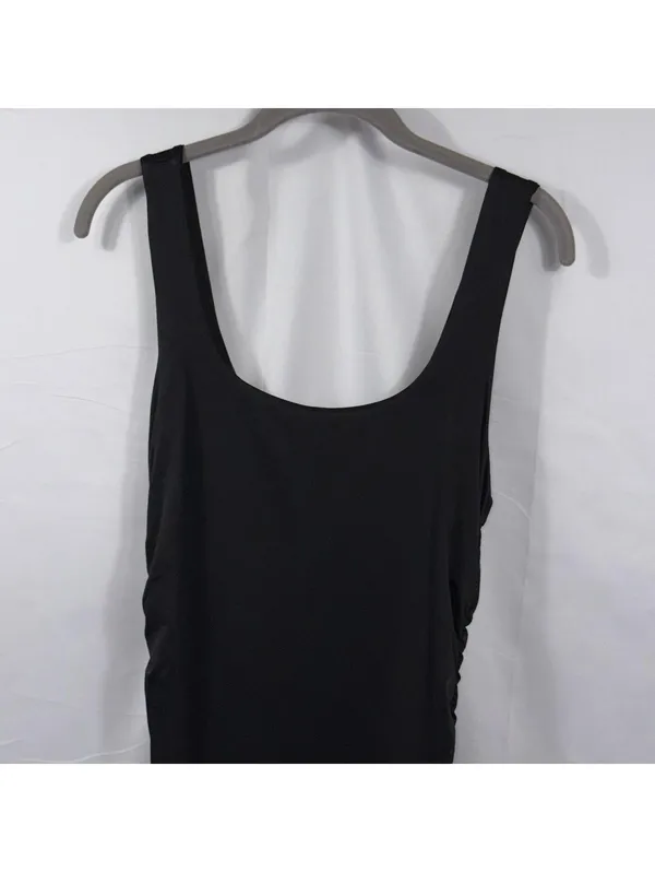 Women’s Black Ruched Bodycon Midi Dress Size Medium - Image 2