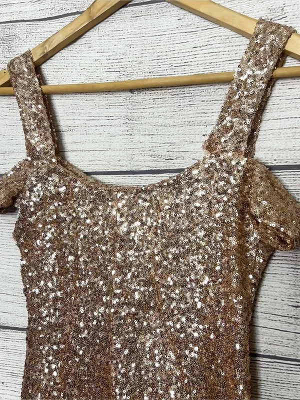 Couture Gold Sequin Sparkling Off Shoulder Formal Evening Gown Size Small Tall - Image 12