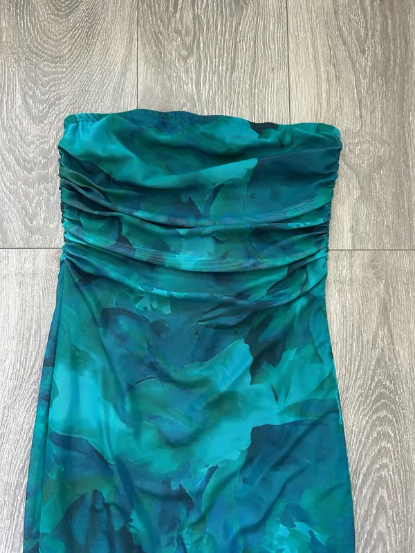Mesh Strapless Maxi Dress Slit Side Bodycon Long Dress Size Small - Image 7