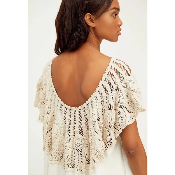 Free People Coastal Knit Cream Oversized Boho Cottagecore Blouse Size XS - Image 3