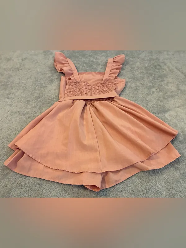 Women’s SHEIN Peach Ruffle Shorts Romper with Waist Tie Size Small - Image 5