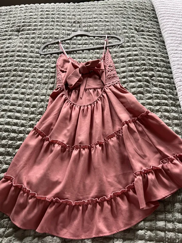 Amazon Pink lace babydoll dress with ruffles and bow detail. Size: S #fairycore #babydoll - Image 2