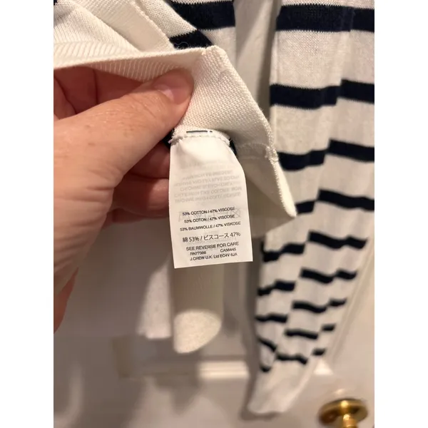 J.Crew Womens Large White Navy Blue Striped Cotton Viscose‎ Cardigan Sweater L - Image 6
