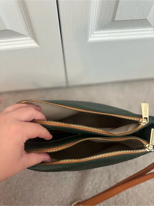 NWOT Authentic Genuine Leather Valentina Dark Green Leather Crossbody Bag - Image 7