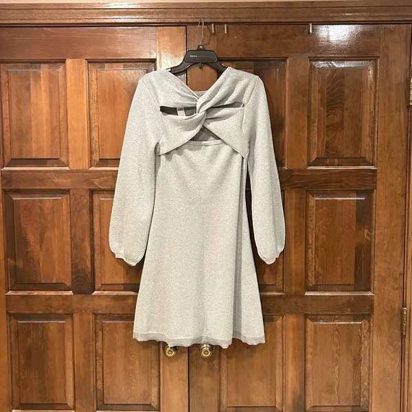 NWT J.‎ Crew Lurex Twist Back SIlver Merino Wool Blend Dress Size Small - Image 4