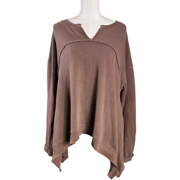 Free People Bohemian Billowy Handkerchief Hem Cascade Sweatshirt Brown XS NWT - Image 5