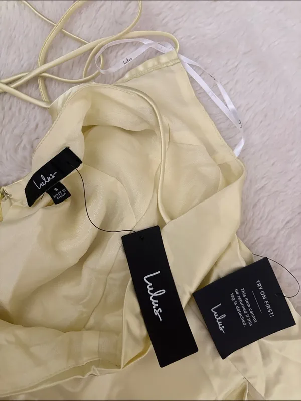 Lulus Stunning Example Light Yellow Satin Backless Maxi Dress Size small Formal - Image 5