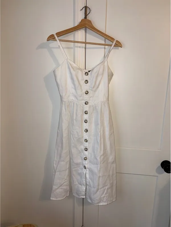 Reformation Velma $198 100% Linen Small White Button-Front Midi Dress Straps - Image 2
