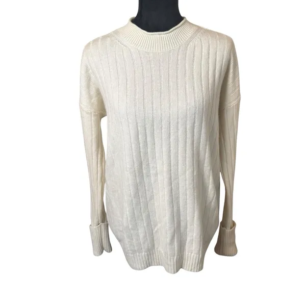 Banana Republic Womens Ivory Ribbed Roll Neck Sweater Merino Wool Cashmere Small - Image 2