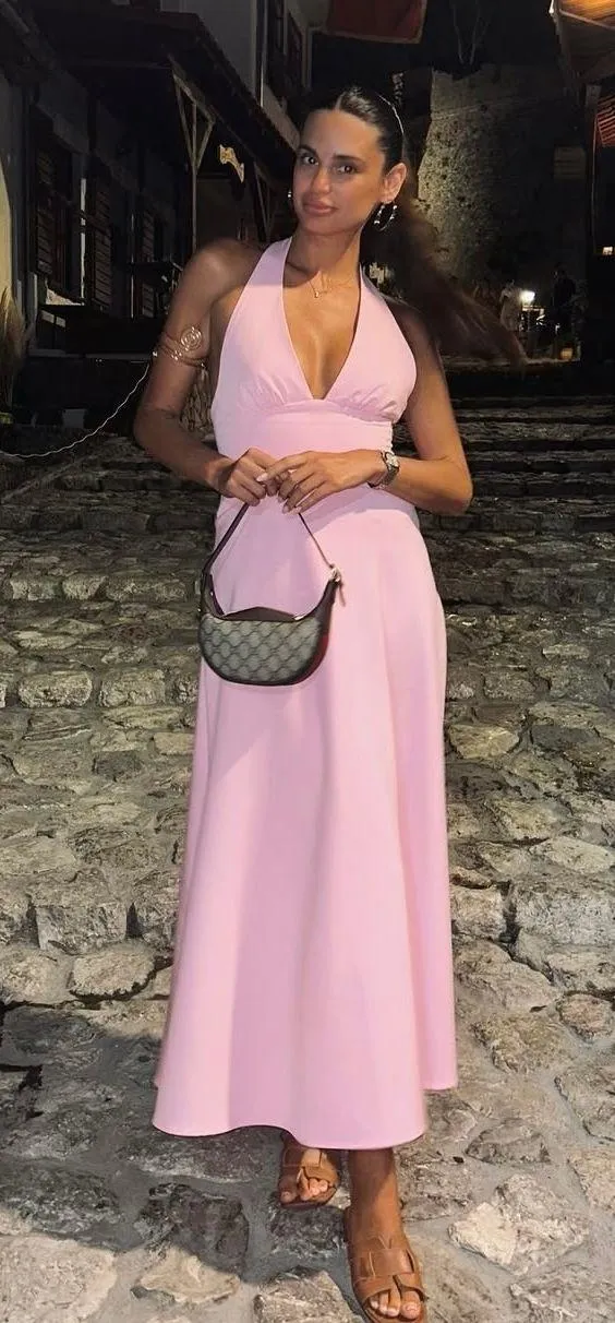 Zara Pink Backless Halter Dress wedding maxi long evening party coctail - Image 10