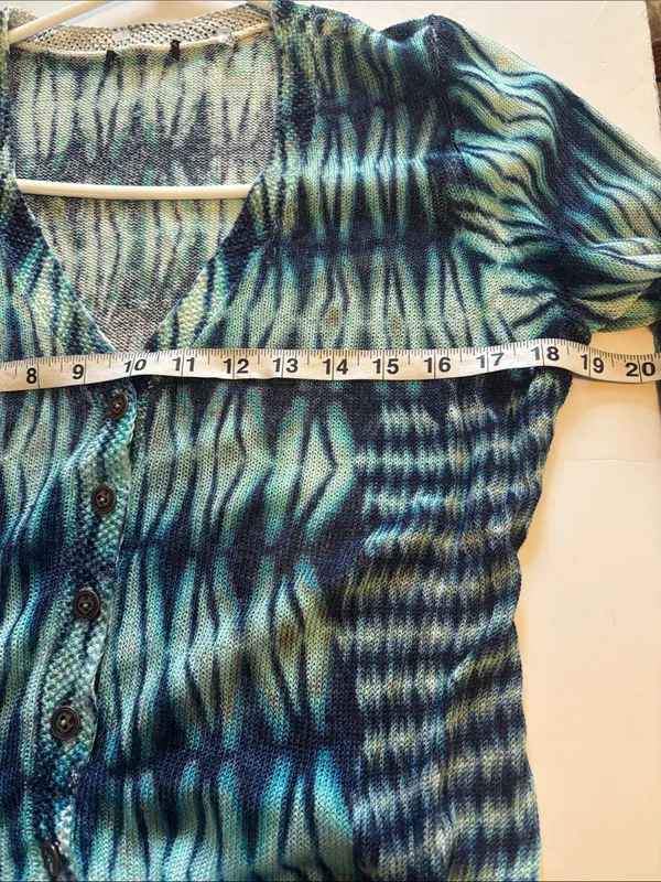Source Unknown BLUE AND GREEN OPEN KNIT BUTTON DOWN SWEATER LINEN AND VISCOSE LIGHT WEIGHT - Image 6