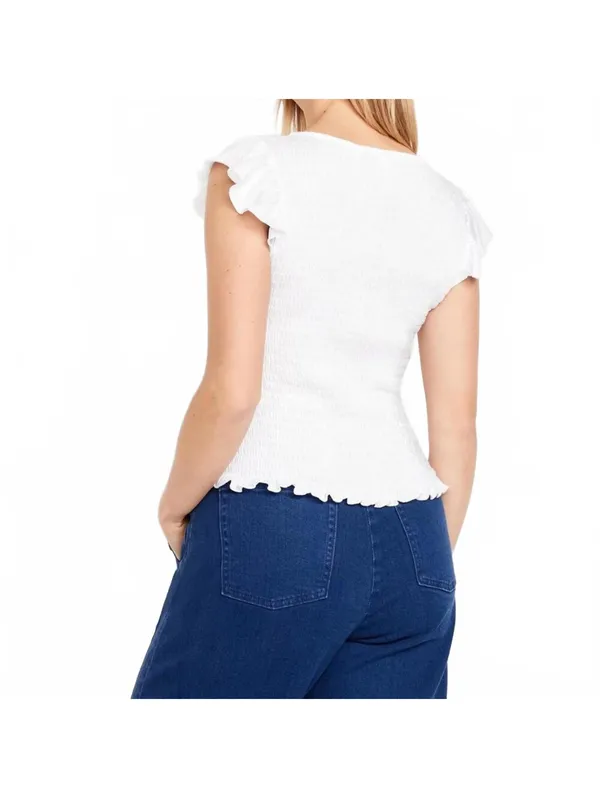 Cotton Square-Neck Flutter-Sleeve Smocked Top Old Navy NWT White XL - Image 3