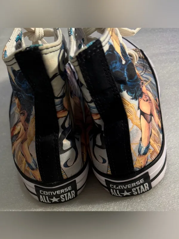 Converse Wonder Woman Graphic High-Top Sneakers - Cream/Blue/Black - Image 4