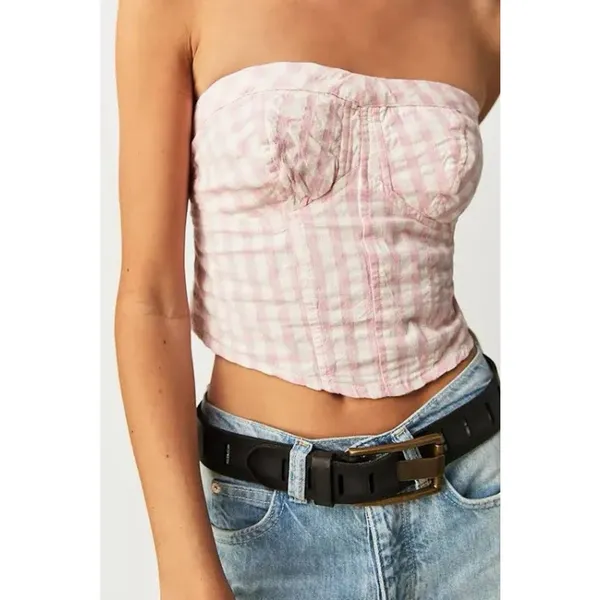Free People Leilani Gingham‎ strapless Top Size L - Image 2