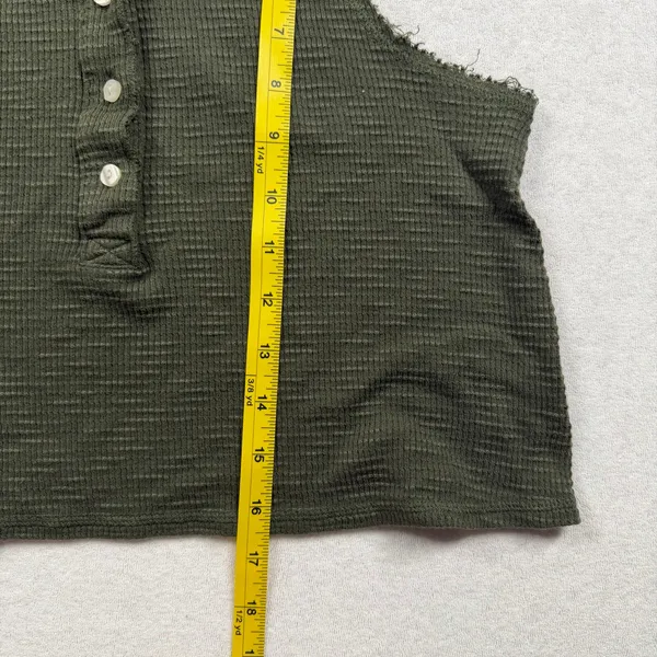 Aerie Waffle Knit Cropped Henley Tank Top Green Sleeveless Size Small - Image 5