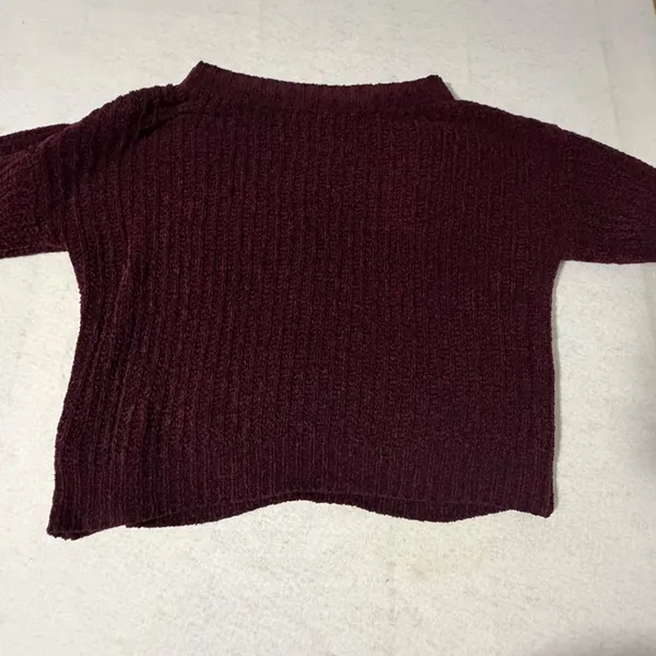Express Womens Burgundy Chenille Cable Knit Pullover Sweater Size M Wine Red - Image 6
