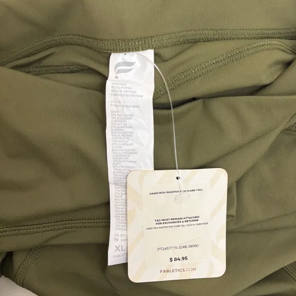 Fabletics Oasis Kick Flare Yoga Pants XL Tall High Waist Pockets‎ Dark Moss NEW - Image 5