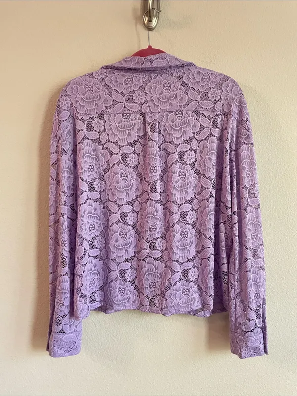 Anthropologie Hutch Lavender Sheer Floral Lace Buttondown Shirt Size Small - Image 6