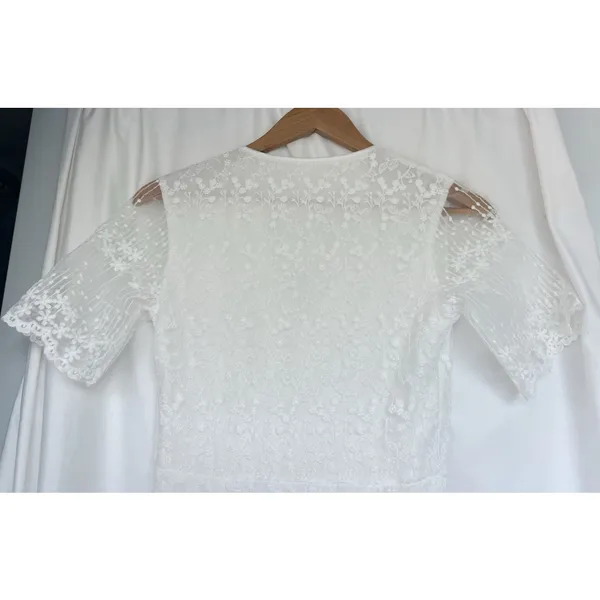 White Embroidered Floral Maxi Dress Flutter Sleeve Bridal Wedding Guest Fairy - Image 6