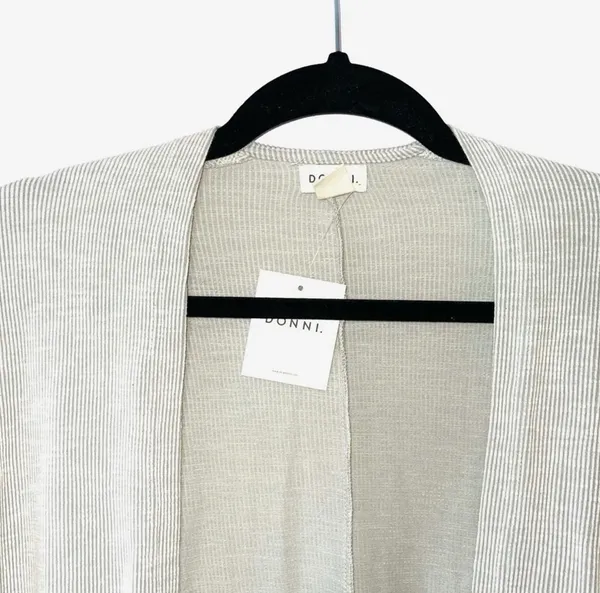 Anthropologie DONNI. Sandwash Ribbed Open Front Cardigan Tan White Stripe NWT - Image 2